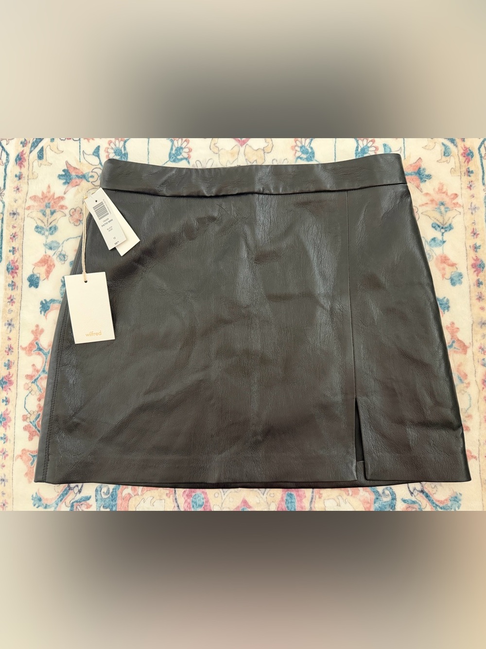 Wilfred Black Faux Leather Mini Skirt with Front Slit